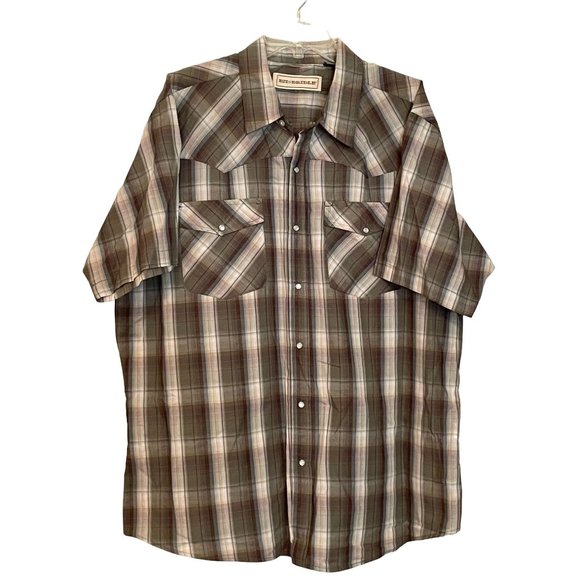 Bit Bridle Mens 2XL Pearl Snap Green Plaid Western Short Sleeve Shirt Casual - Picture 1 of 8